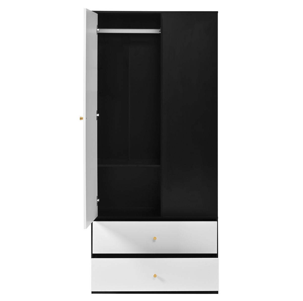 KLEIDERSCHRANK mit Spiegeltür, Kleiderstange & 2 Schubladen, 80/40/180 cm, Weiß/Schwarz - Weiß, Holzwerkstoff (80/180/40cm) - Redom
