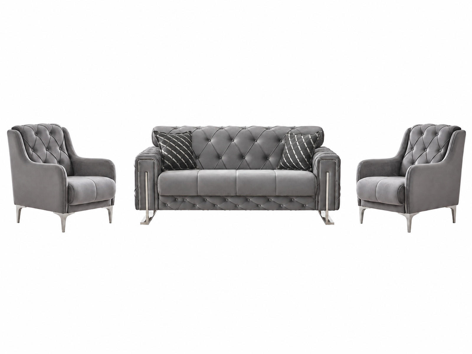 SITZGARNITUR Shimla, Grau Stellvariante 2+1+1 - Grau, Holzwerkstoff/Metall (160/80/100cm)