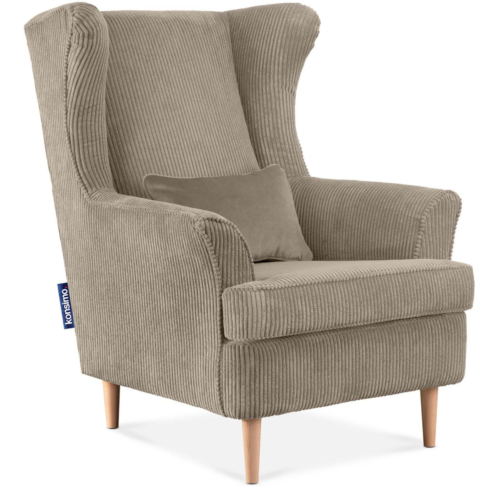 OHRENSESSEL STRALIS inklusive dekorativem Kissen, beige - Beige/Grau, Textil (82/108/80cm) - KONSIMO®