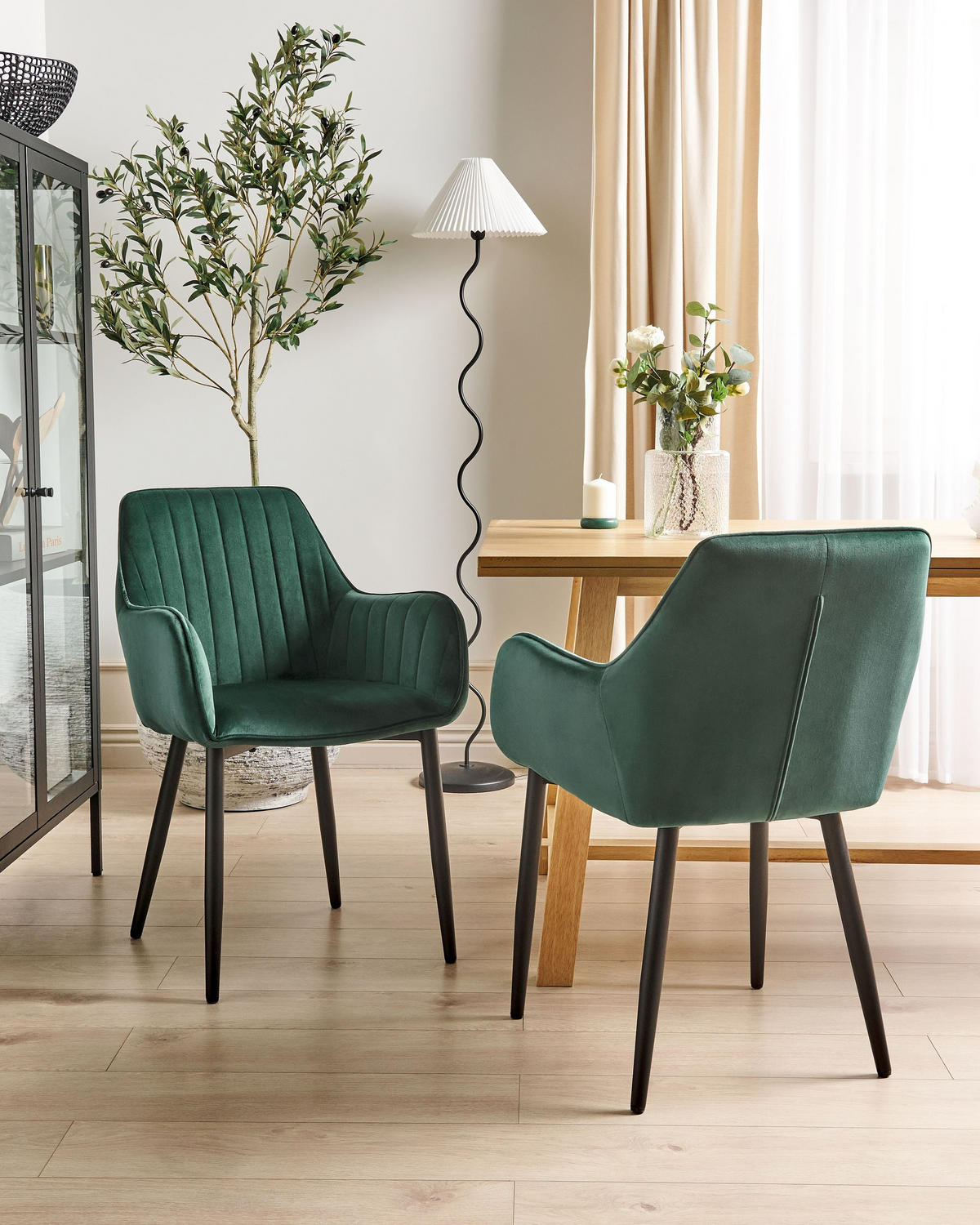 ÉTKEZŐSZÉK 2 darabos Szett Bársony sötétzöld Wellston - fekete/sötétzöld, textil (60/84/61cm) - Beliani