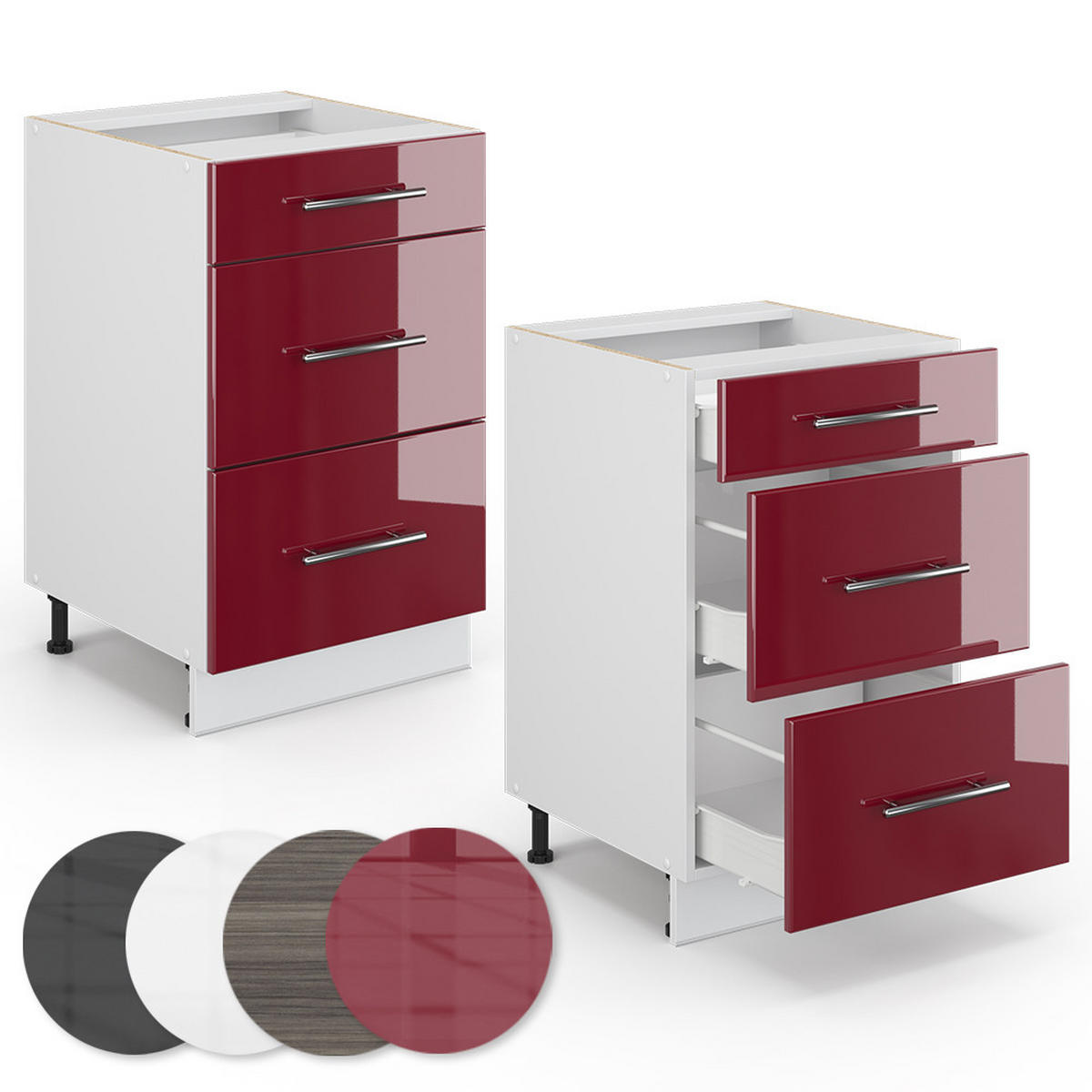 KÜCHENUNTERSCHRANK Fame-Line Bordeaux Hochglanz 50 cm ohne AP - Bordeaux/Weiß, Holzwerkstoff (50/82/52cm) - Vicco
