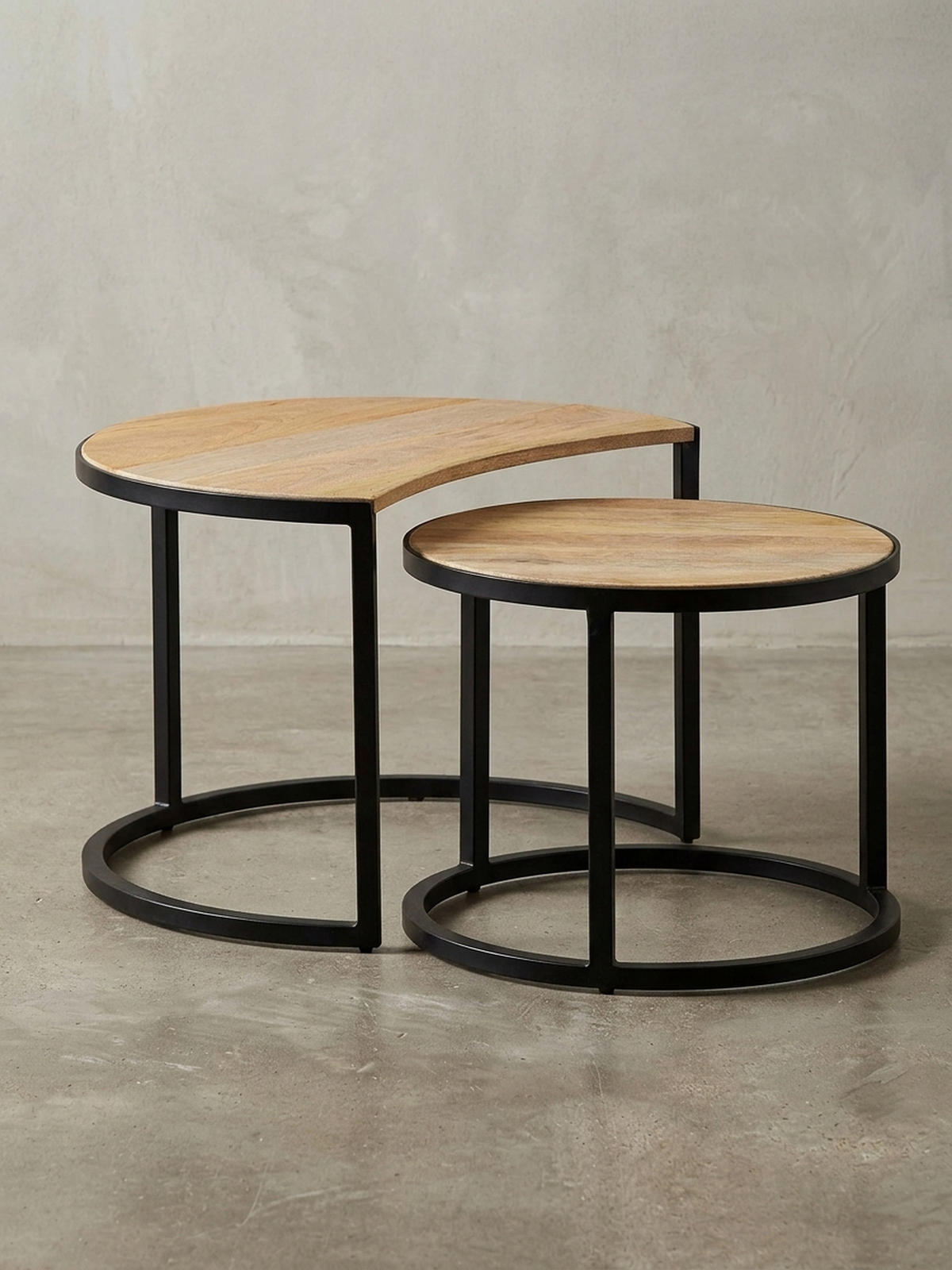 COUCHTISCH 2er Set Holz Metall Industrial Handgefertigt ESINO, Beige 60x41x41 cm - Beige/Schwarz, Holz/Metall (41/60/41cm) - KADIMA DESIGN