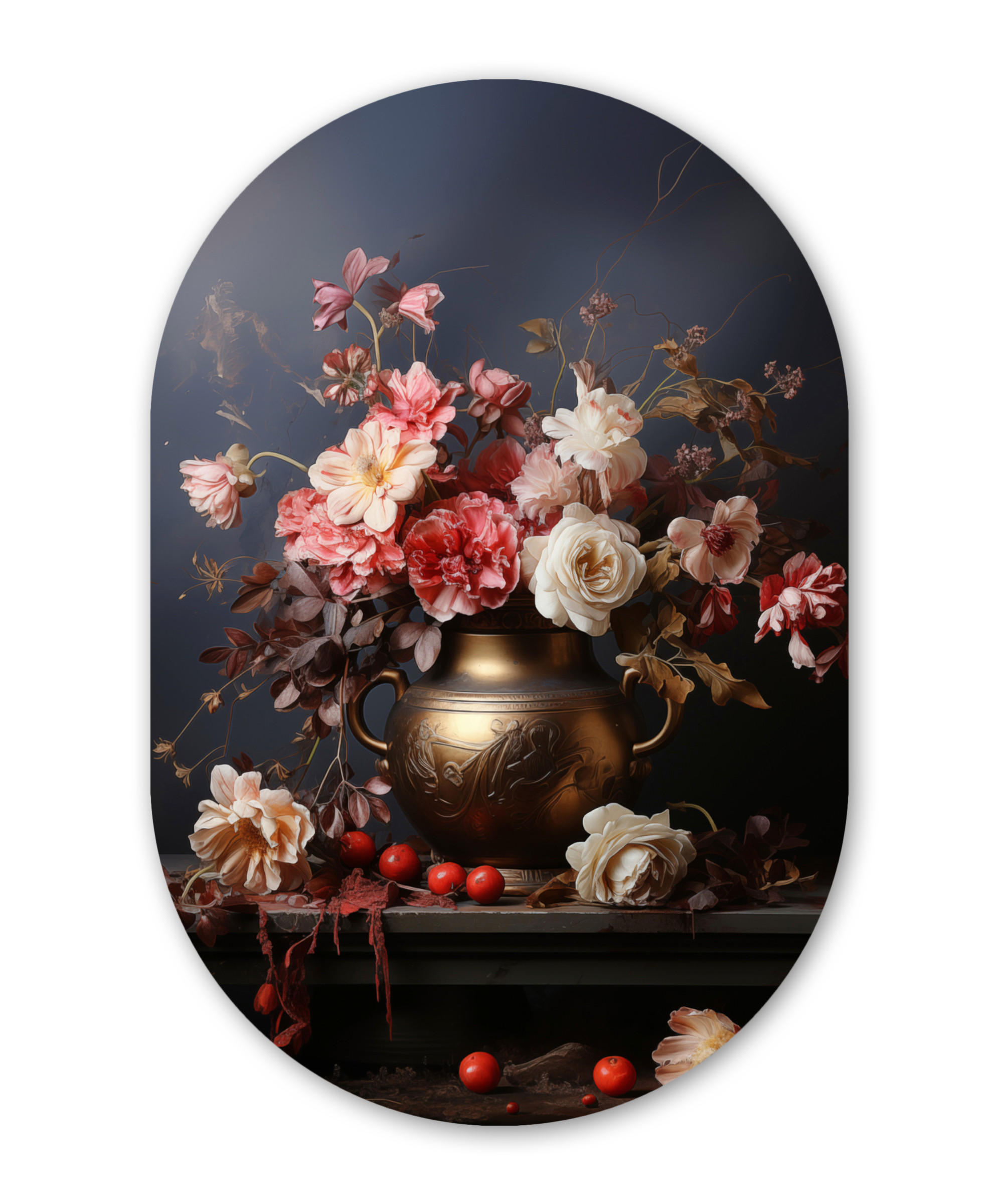 NÁSTĚNNÝ OBRAZ Zátiší - Květiny - Růže - Kytice - Váza 60x90 cm - tmavě hnědá, plast (60/90cm) - MuchoWow
