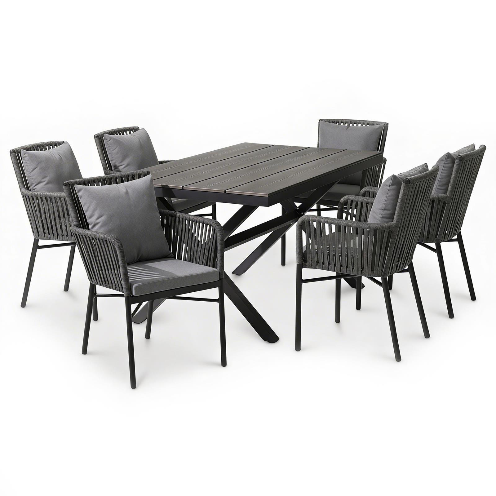 GARTENMÖBEL SET AFUERA 7er Set grau/schwarz - Schwarz/Grau, Metall - IDIMEX