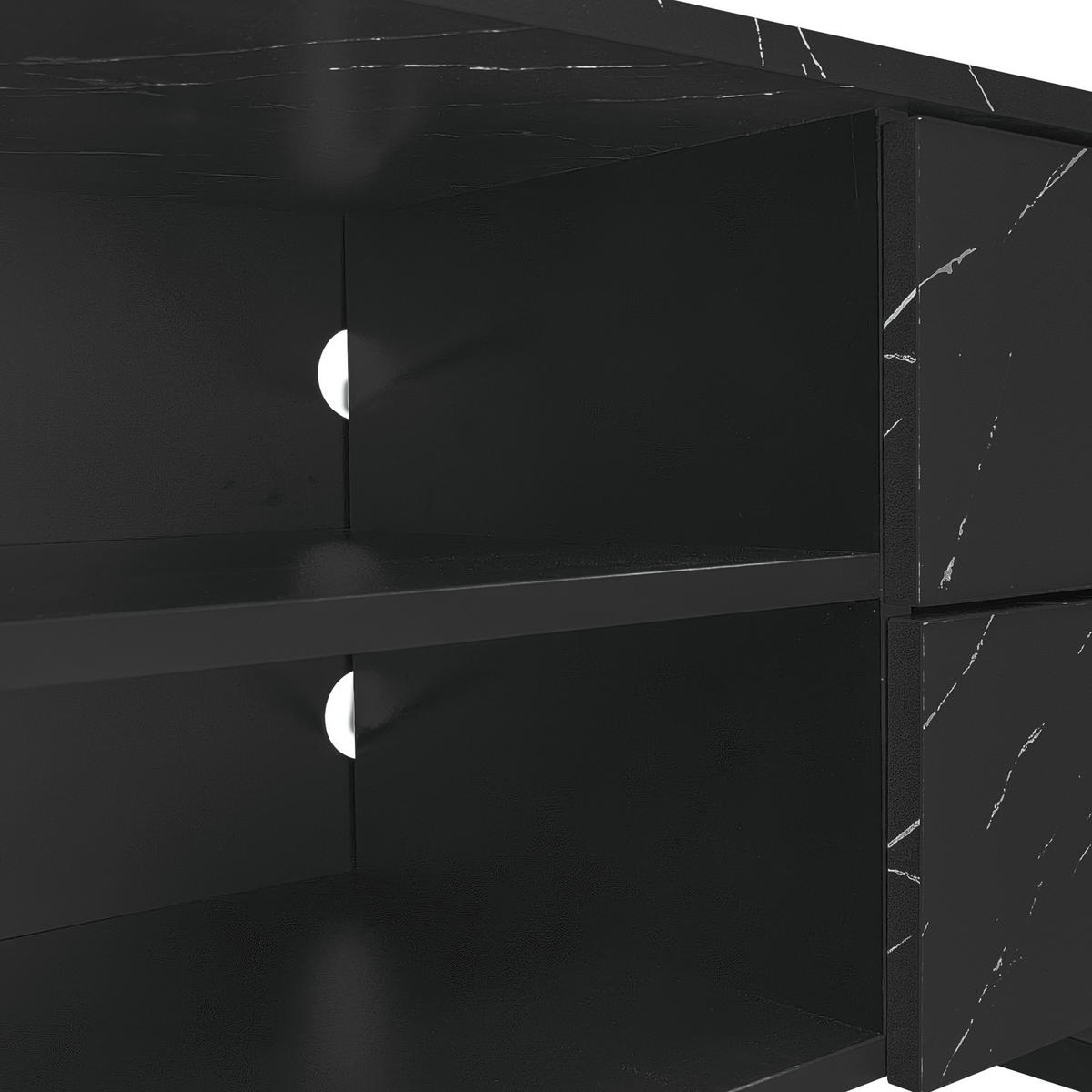 TV-LOWBOARD 200/38/50 cm mit 2 Schubladen, LED-Beleuchtung und 2 Türen - Schwarz, Holzwerkstoff (200/50/38cm) - BEAOK
