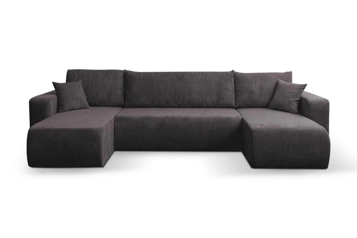 WOHNLANDSCHAFT LUNA U-FORM mit Schlaffunktion und Bettkasten (Dunkelgrau) - Dunkelgrau, Textil (312/83/142cm) - VENASI MÖBEL