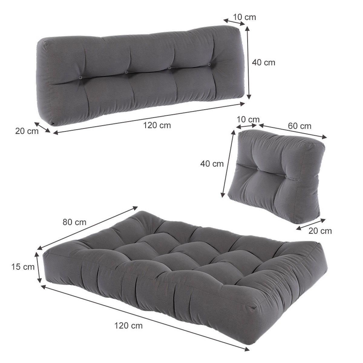 PALETTENKISSEN SET Flocken Grau 120 x 80 cm 3 Teile - Grau, Textil (120/80/15cm) - Vicco