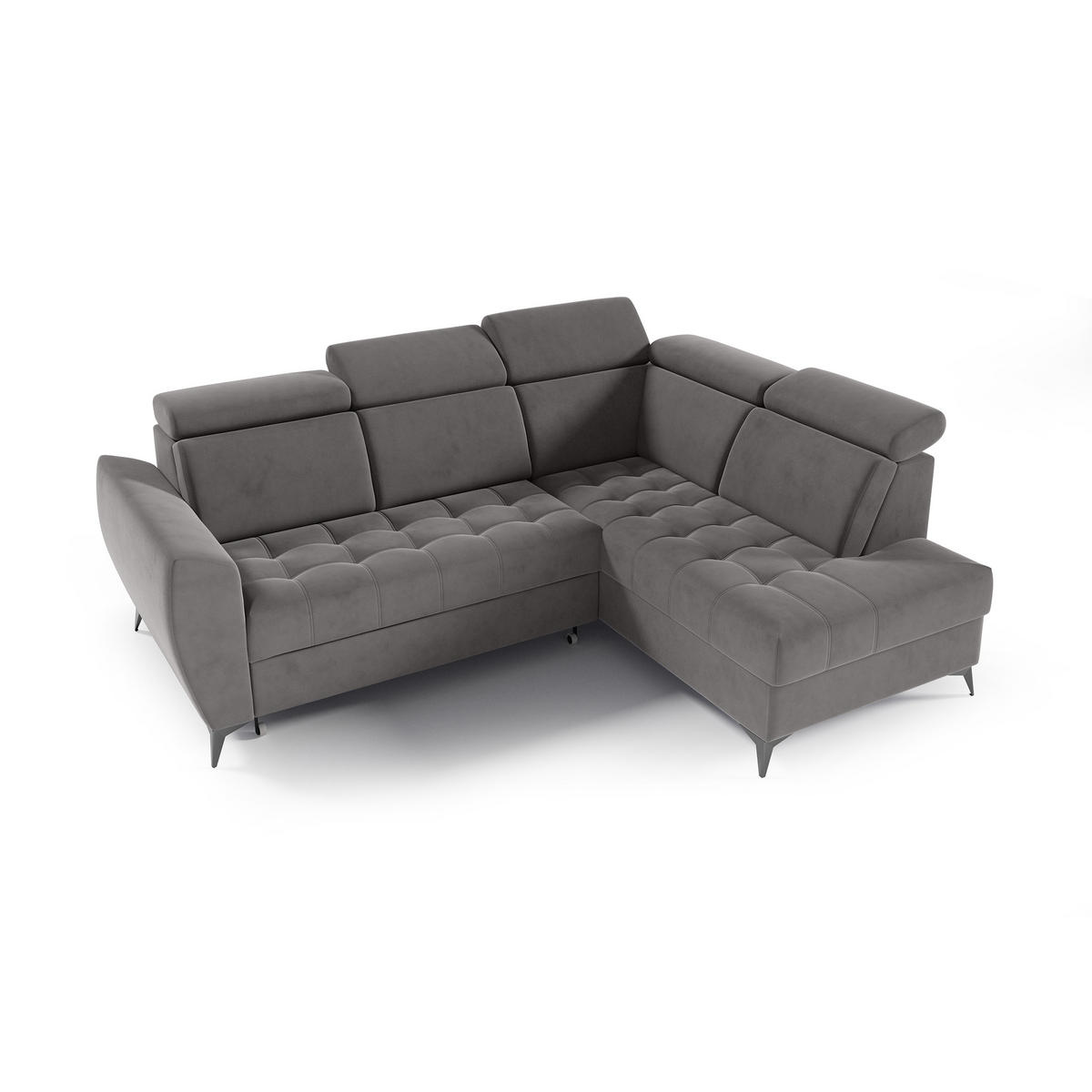ECKSCHLAFSOFA Aurora II mit verstellbare Kopfstützen, Dunkelgrau, rechts - Dunkelgrau/Schwarz, Textil (266/204cm) - Beautysofa