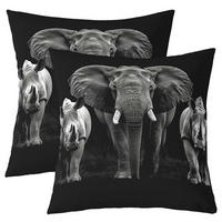 KISSENBEZÜGE 2-teiliges Set 45 x 45 cm Elefant Nashorn Druck - Multicolor, Textil (45/45cm)