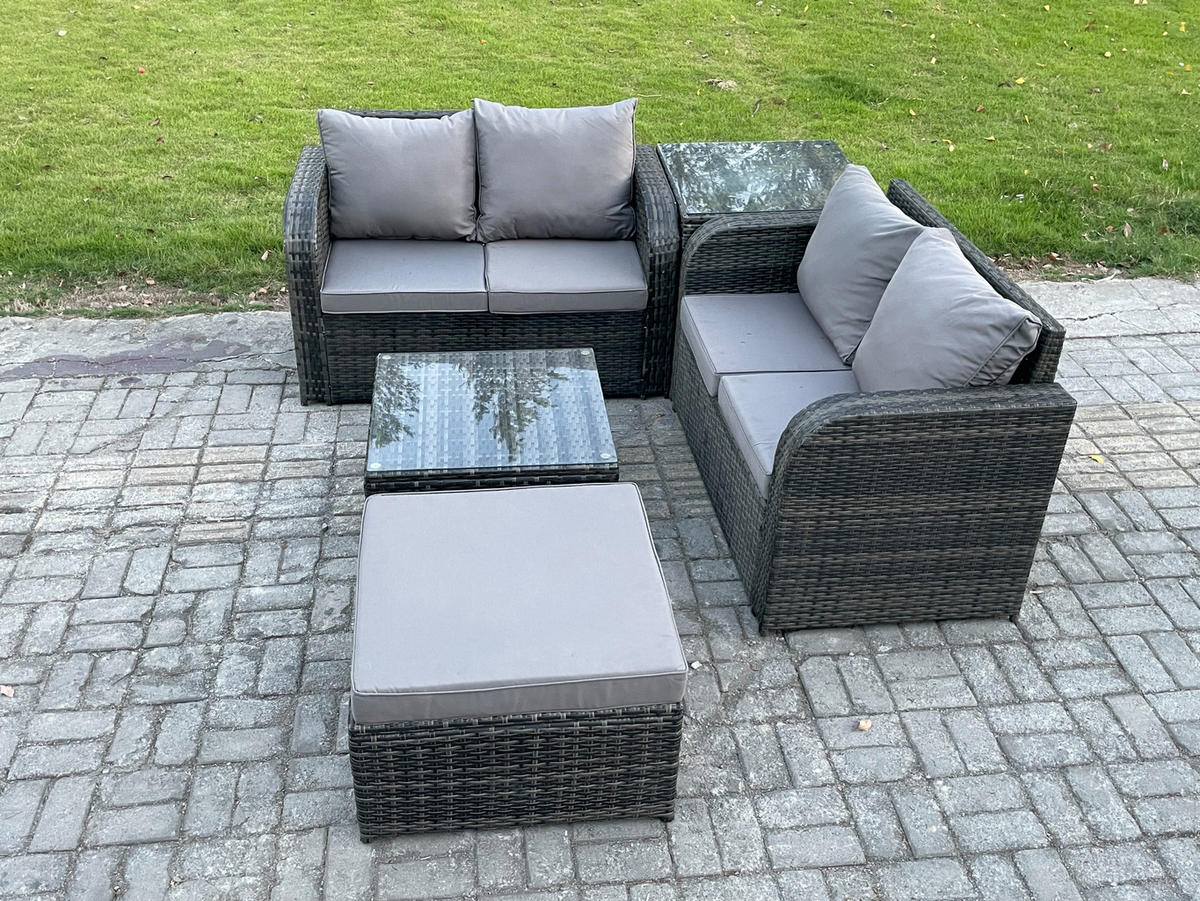GARTENMÖBELGARNITUR Polyrattan Dunkelgrau 5-Sitzer - Dunkelgrau, Metall - Fimous