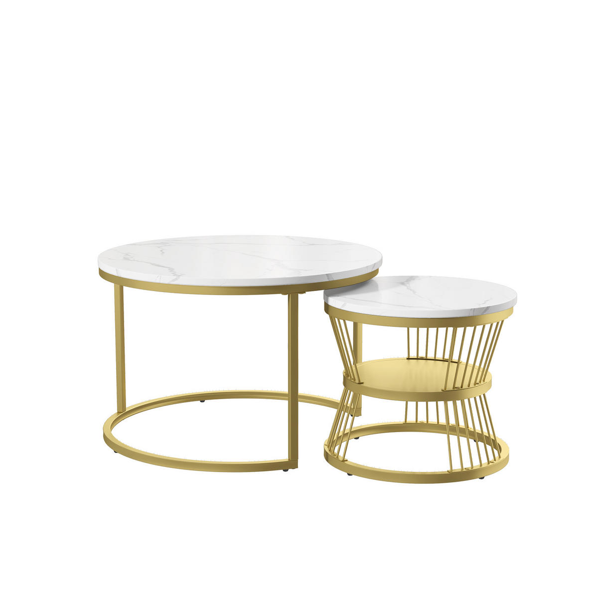 COUCHTISCH 2er Set Beistelltisch Rund, Gold - Goldfarben, Metall (70/70/45.5cm)