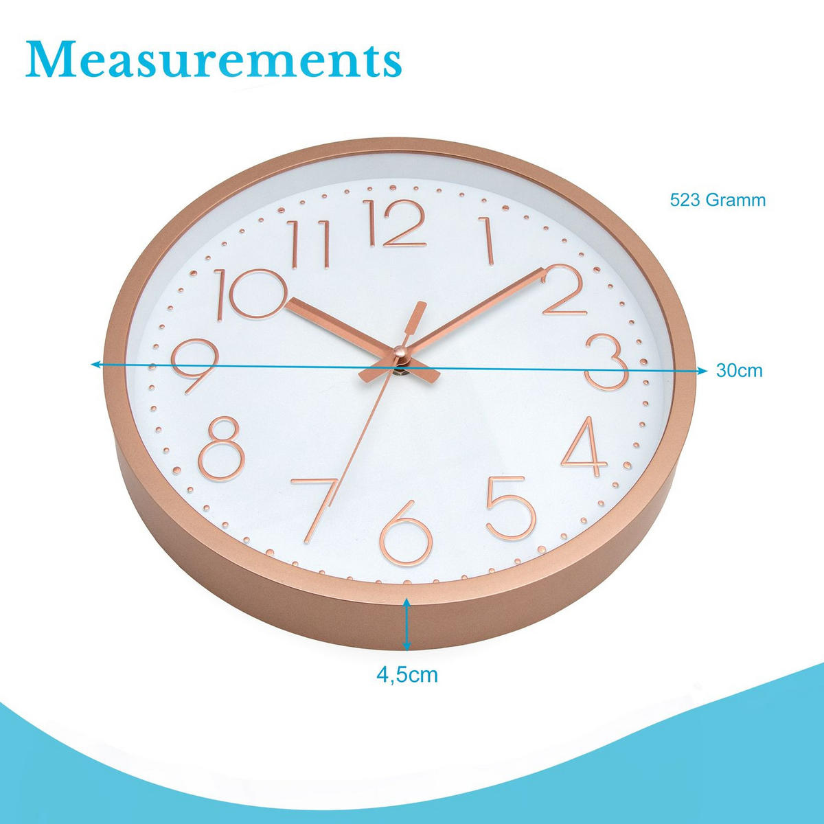 WANDUHR 30.5 cm - Goldfarben, Kunststoff (30.5/30.5/4.5cm) - Intirilife