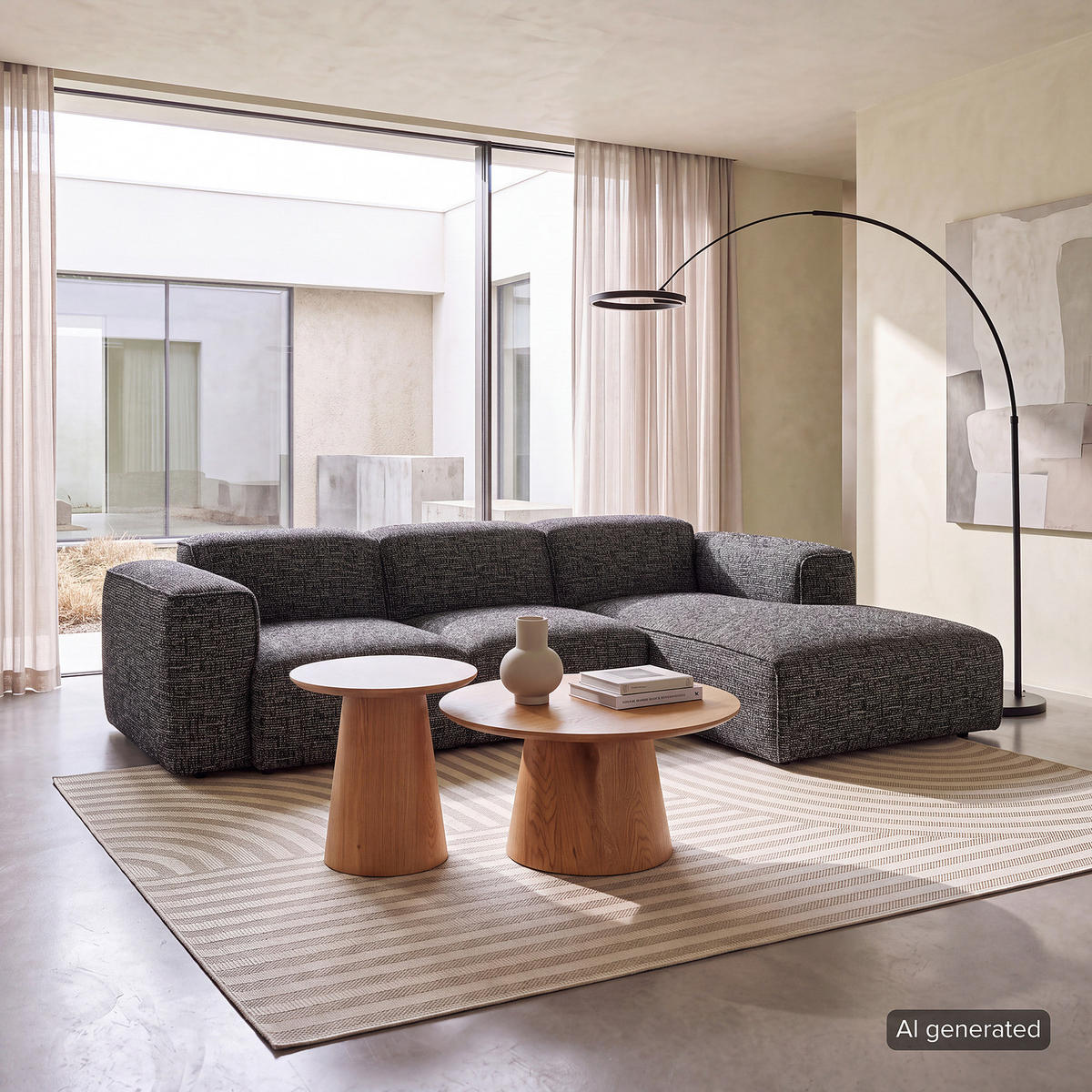 3-SITZER ECKSOFA mit Longchair - Schwarz/Grau, Kunststoff/Textil (251/173cm) - home24