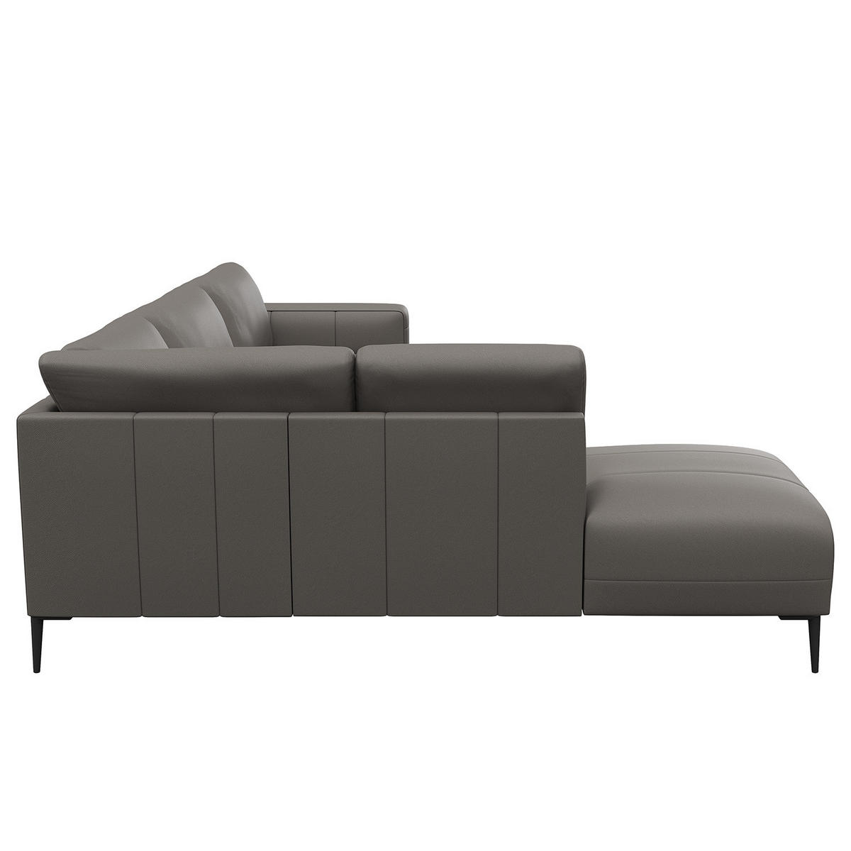 ECKSOFA mit Ottomane - Schwarz/Grau, Leder/Metall (290/203cm) - home24