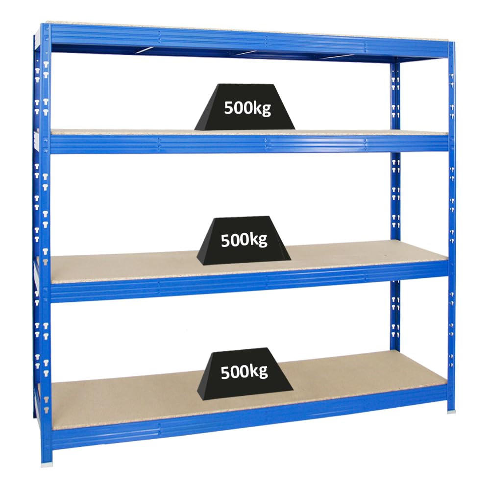 SCHWERLASTREGAL Rhino 180x200x60 cm 4 Spanplatten-Ebenen 16mm Fachlast 500 kg Blau - Blau, Metall (200/180/60cm) - PROREGAL