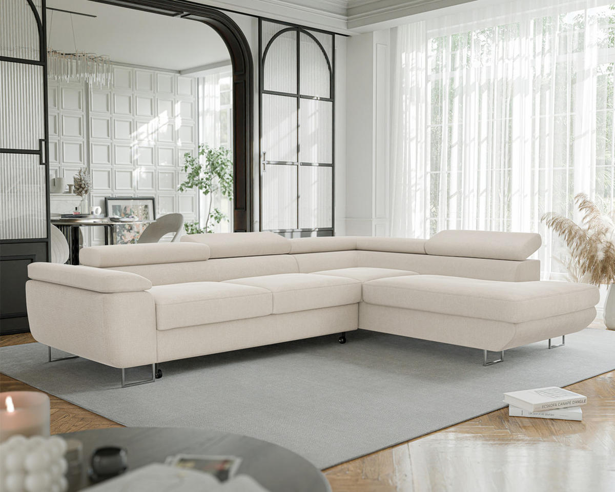 ECKSOFA ANTON mit Schlaffunktion und Bettkasten Creme - Creme, Holzwerkstoff/Kunststoff (274/203cm) - Idohome