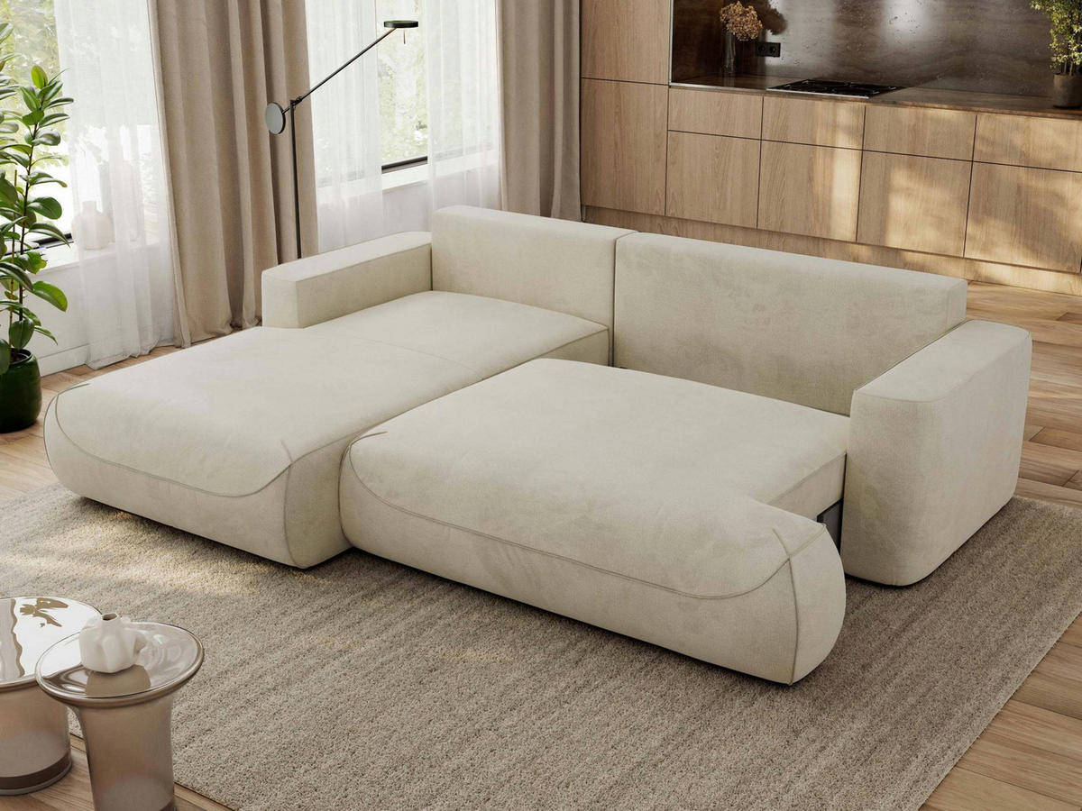 ECKSOFA OVO L Beige Velvet - Links Seite - Beige/Schwarz, Kunststoff/Textil (271/195cm) - MKS