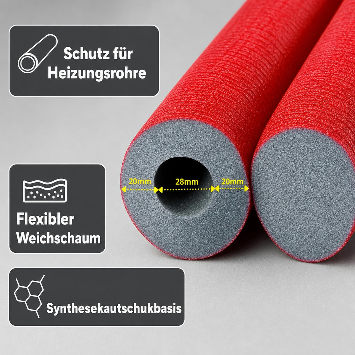 ROHRISOLIERUNG 28mm - Rot, Kunststoff (70/30/30cm) - BONI-SHOP