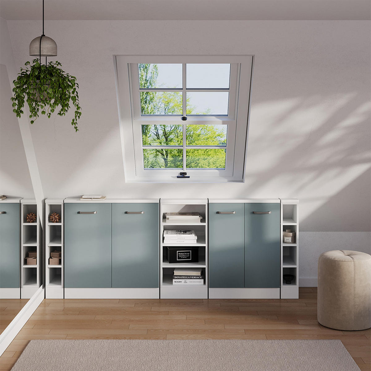 DACHSCHRÄGENSCHRANK-SET Rion Blau-Grau 5er Set - Blaugrau, Holzwerkstoff (210/81.6/46cm) - Vicco