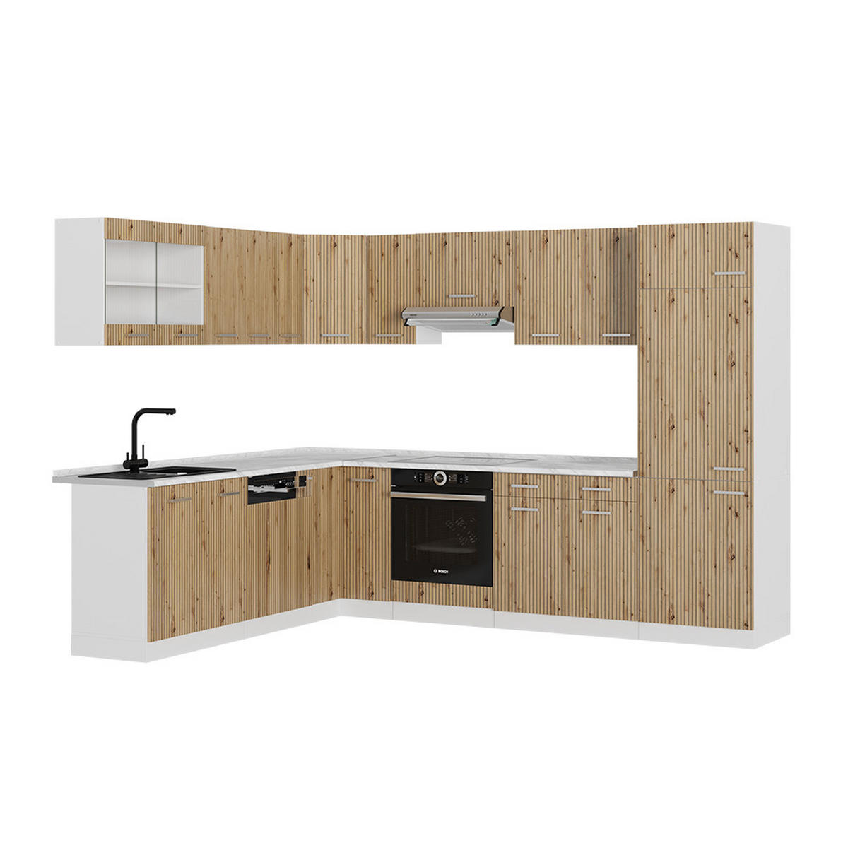 ECKKÜCHE R-Line Artisan Eiche/Weiß 227 x 287 cm, AP Marmor - Eiche Artisan/Weiß, Holzwerkstoff (287/81.6/60cm) - Vicco