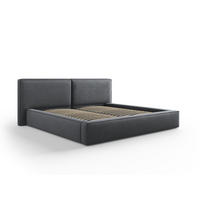 BETT mit Bettkasten und Kopfteil Jodie aus strukturiertem Stoff dunkelgrau 200x200cm - Dunkelgrau, Textil (200/200cm) - Micadoni