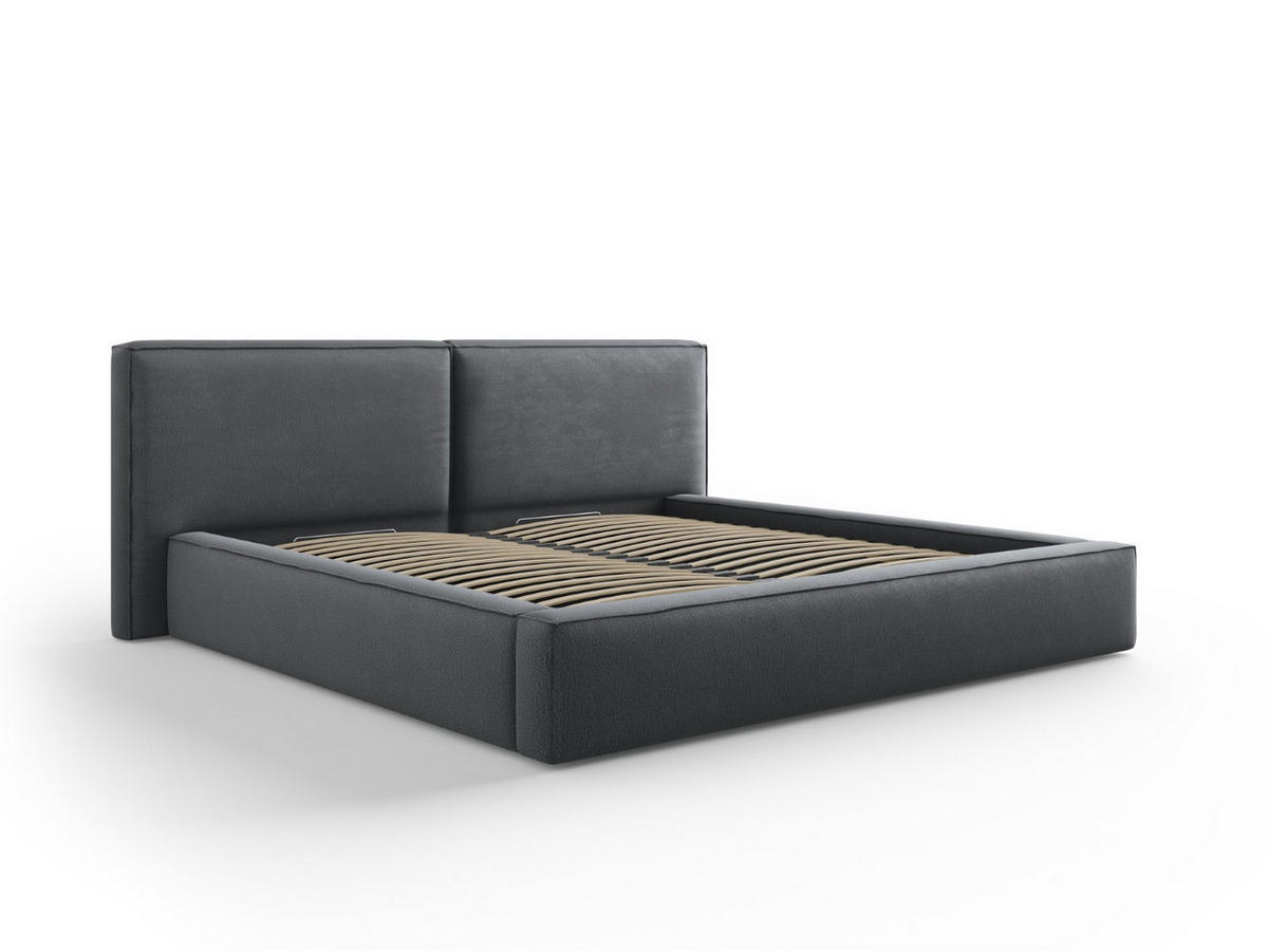 BETT mit Bettkasten und Kopfteil Jodie aus strukturiertem Stoff dunkelgrau 200x200cm - Dunkelgrau, Textil (200/200cm) - Micadoni