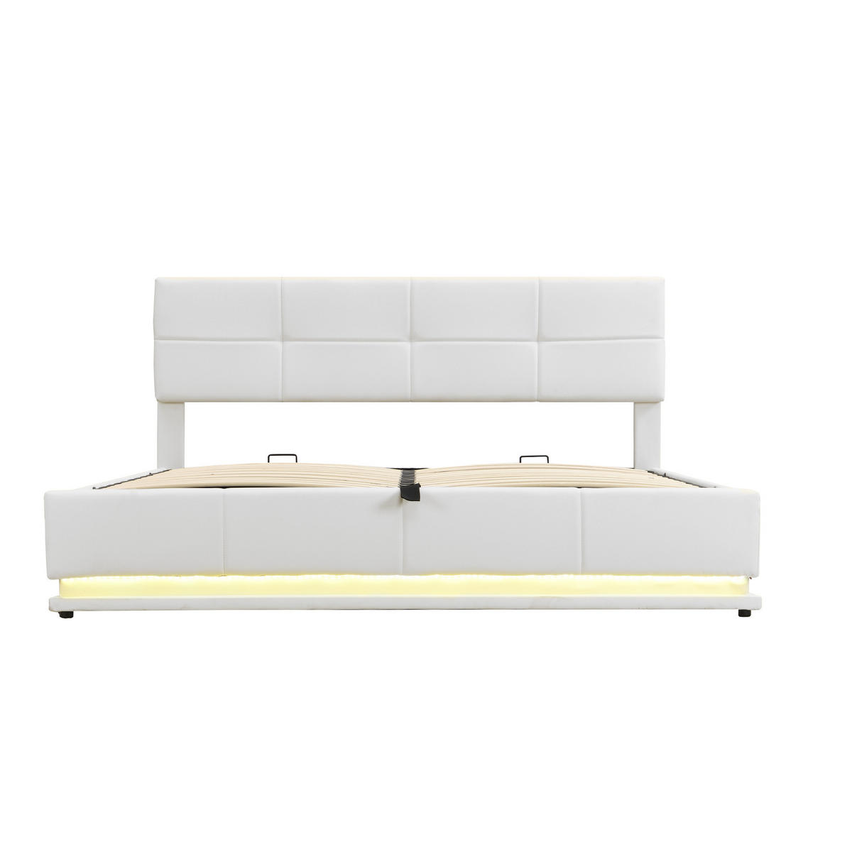 ČALÚNENÁ posteľ 180/200 cm s LED osvetlením a hydraulickým úložným priestorom, výškovo nastaviteľné čelo, Biela - biela, textil (180/200cm) - Redom