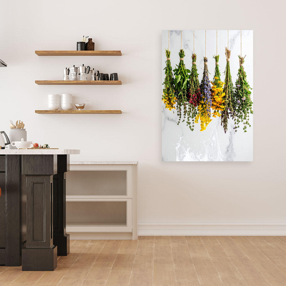 LEINWANDBILD Hängende getrocknete Kräuter Pflanzen 60x90cm - Multicolor, Textil (60/90cm) - Feeby