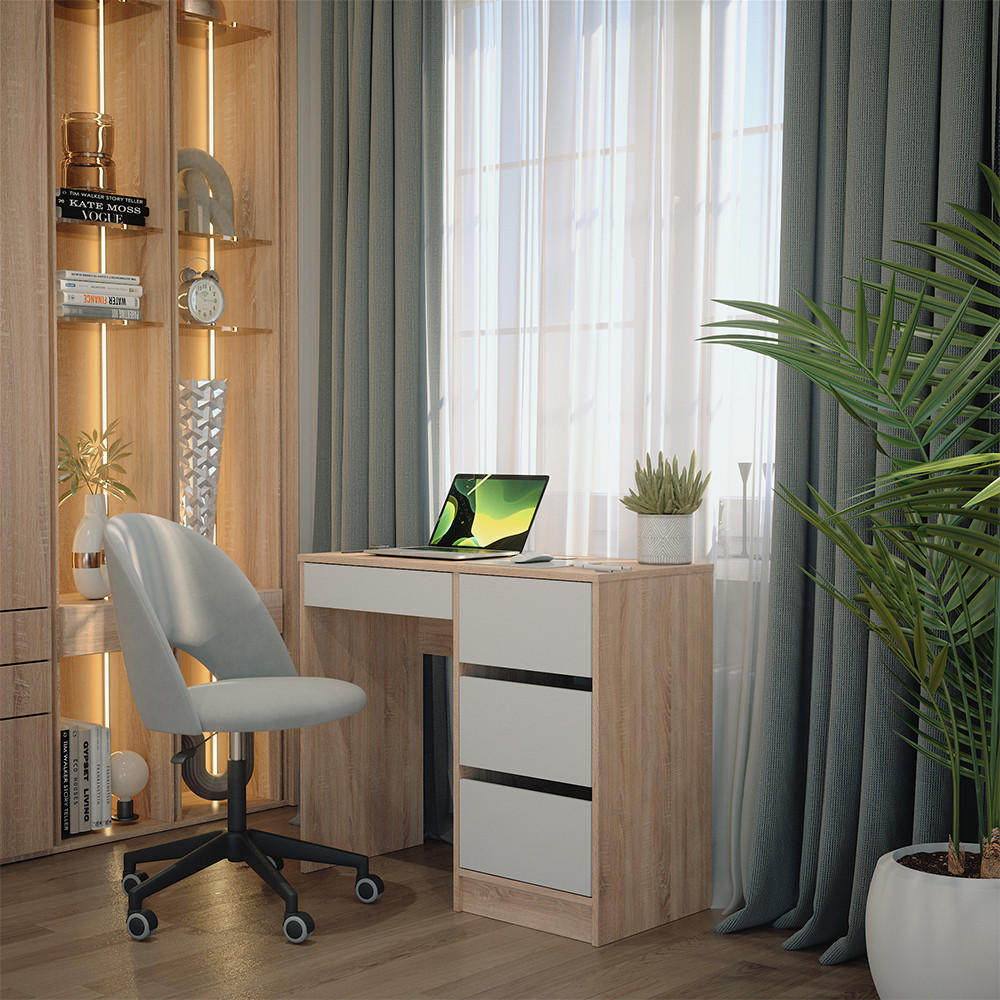 SCHREIBTISCH Sherry Weiß/Sonoma 90 x 40 cm mit Schubladen - Weiß/Sonoma Eiche, Holzwerkstoff (40/90/75cm) - Vicco