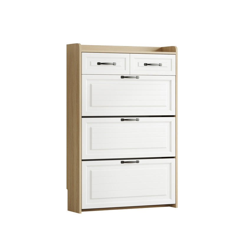 SCHUHSCHRANK drehbar mit 3 Klapptüren und 2 Schubladen 80x23,5x131 cm - Weiß, Holzwerkstoff (23.5/131/80cm) - Moorle