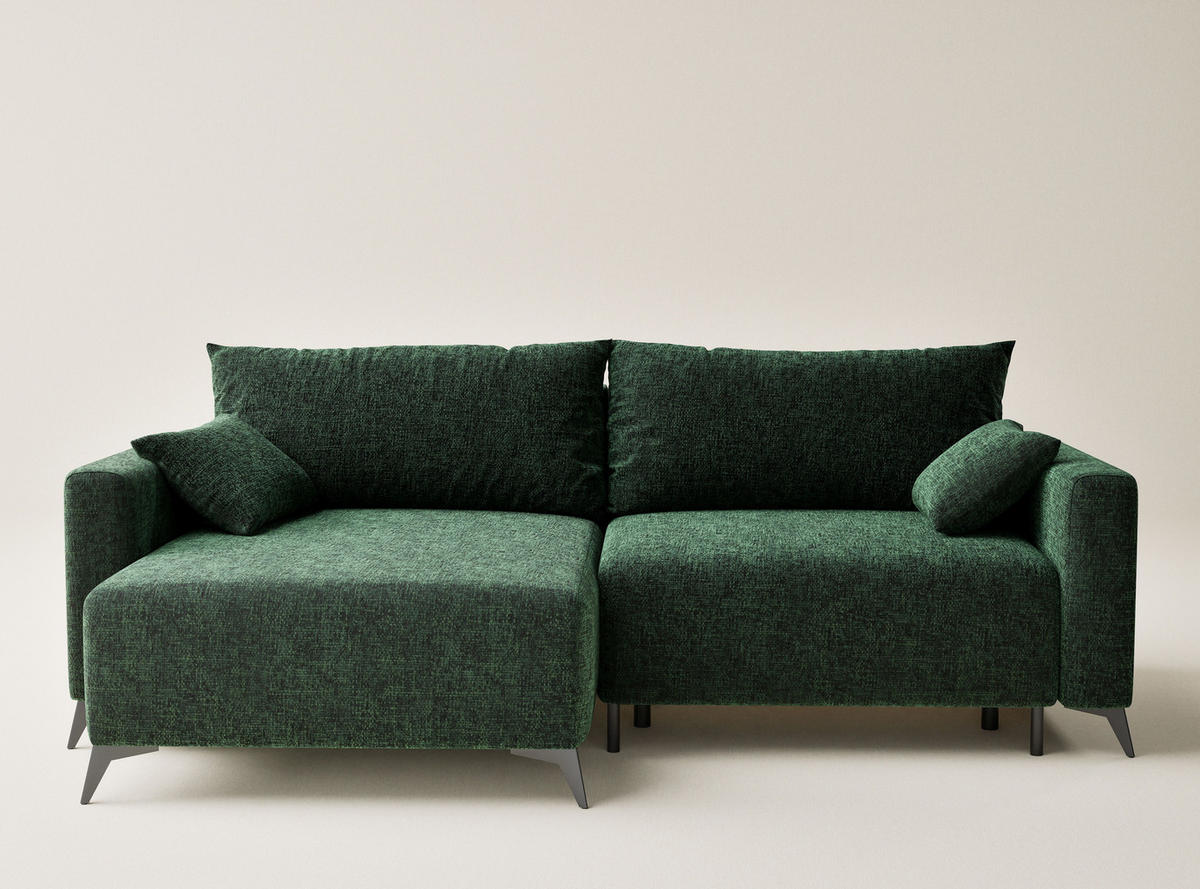 ECKSOFA MIT SCHLAFFUNKTION Leon Dunkelgrün Chenille-Stoff - Dunkelgrün/Schwarz, Holz/Holzwerkstoff (148/239cm) - Maison de Reve