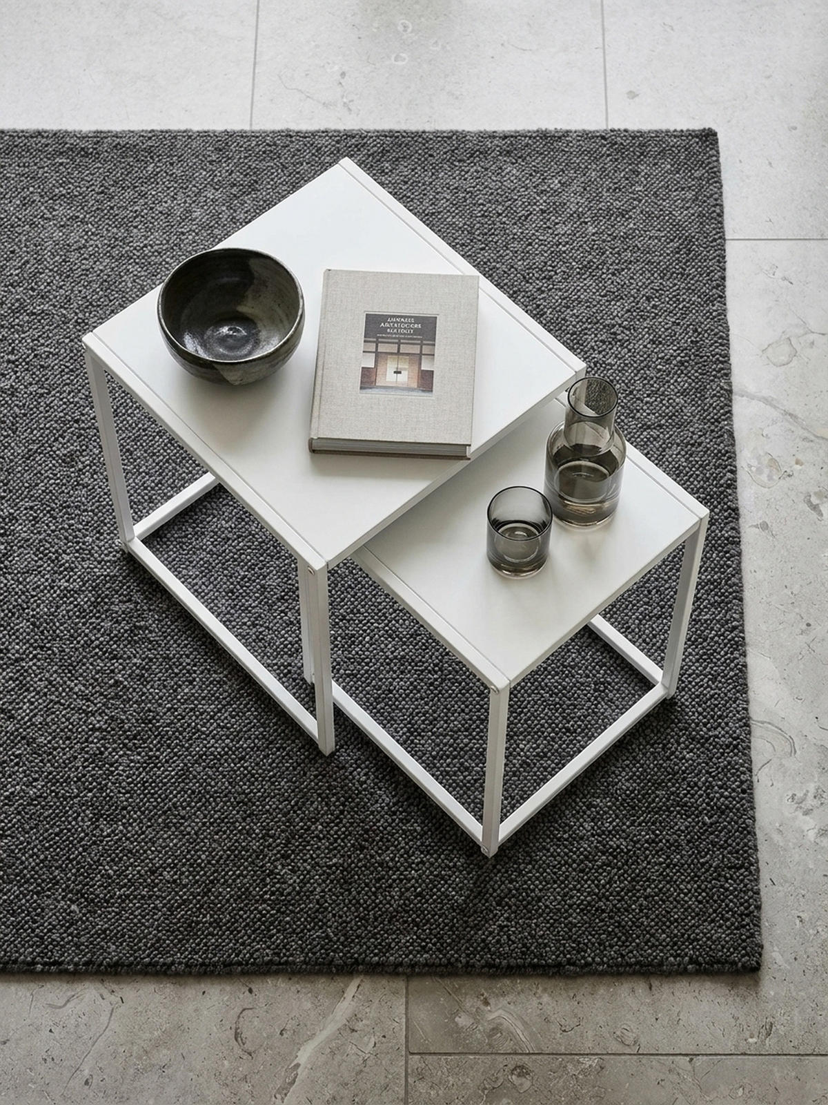 BEISTELLTISCH Set Weiß Metall Eckig Industrial Design 2-teilig - Weiß, Metall (40/40/45cm) - KADIMA DESIGN