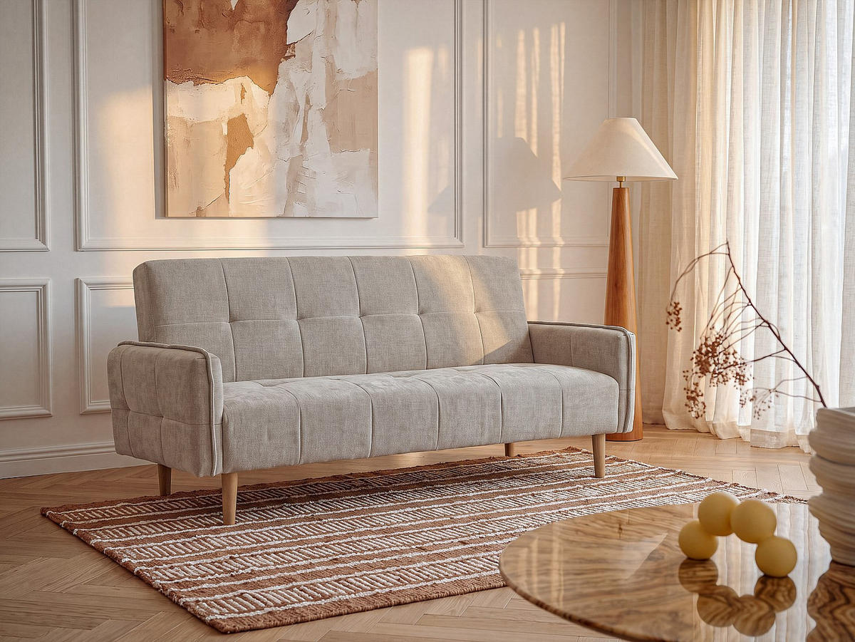 SCHLAFSOFA - 3 Personen - stoff - beige Soniata - Beige, Textil (208/92/92cm) - Vente-Unique