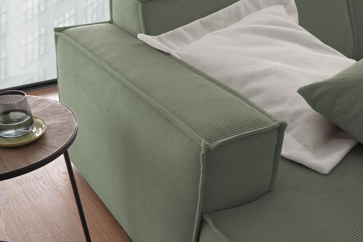 BIG SOFA SAMU Dunkelgrün Cord - Dunkelgrün/Schwarz, Textil (256/72/168cm) - KAWOLA