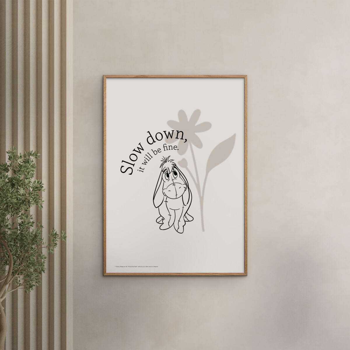 POSTER mit Rahmen Disney - Disney's Eeyore Slow Down - Eichefarben/Beige, Holz/Papier (50/70cm) - Poster&Frame
