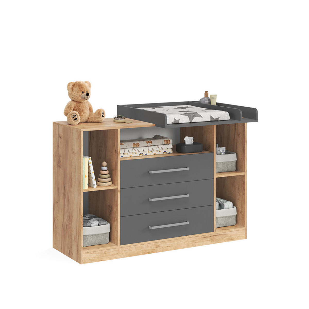 PREVIJALNA OMARA Olina, Zlati hrast z močjo/Antracit, 138.3 x 93 cm - medeni hrast/antracit, leseni material (138.3/93/50cm) - Vicco