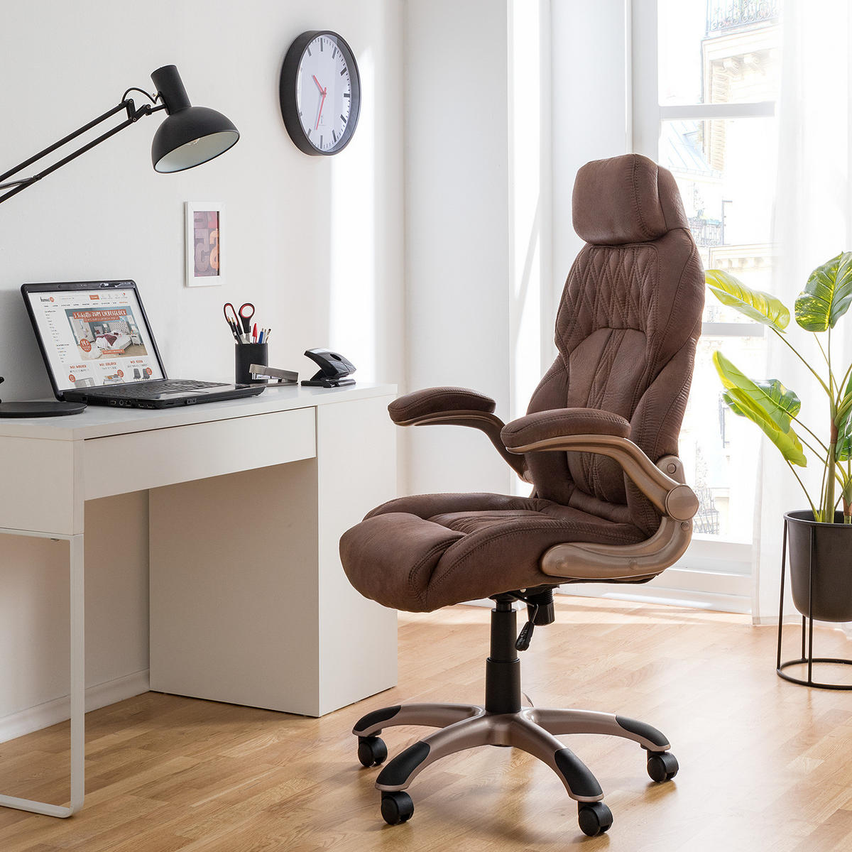 CHEFSESSEL - Microfaser / Kunststoff - Braun/Kupferfarben, Kunststoff/Textil (69/118/77cm) - home24