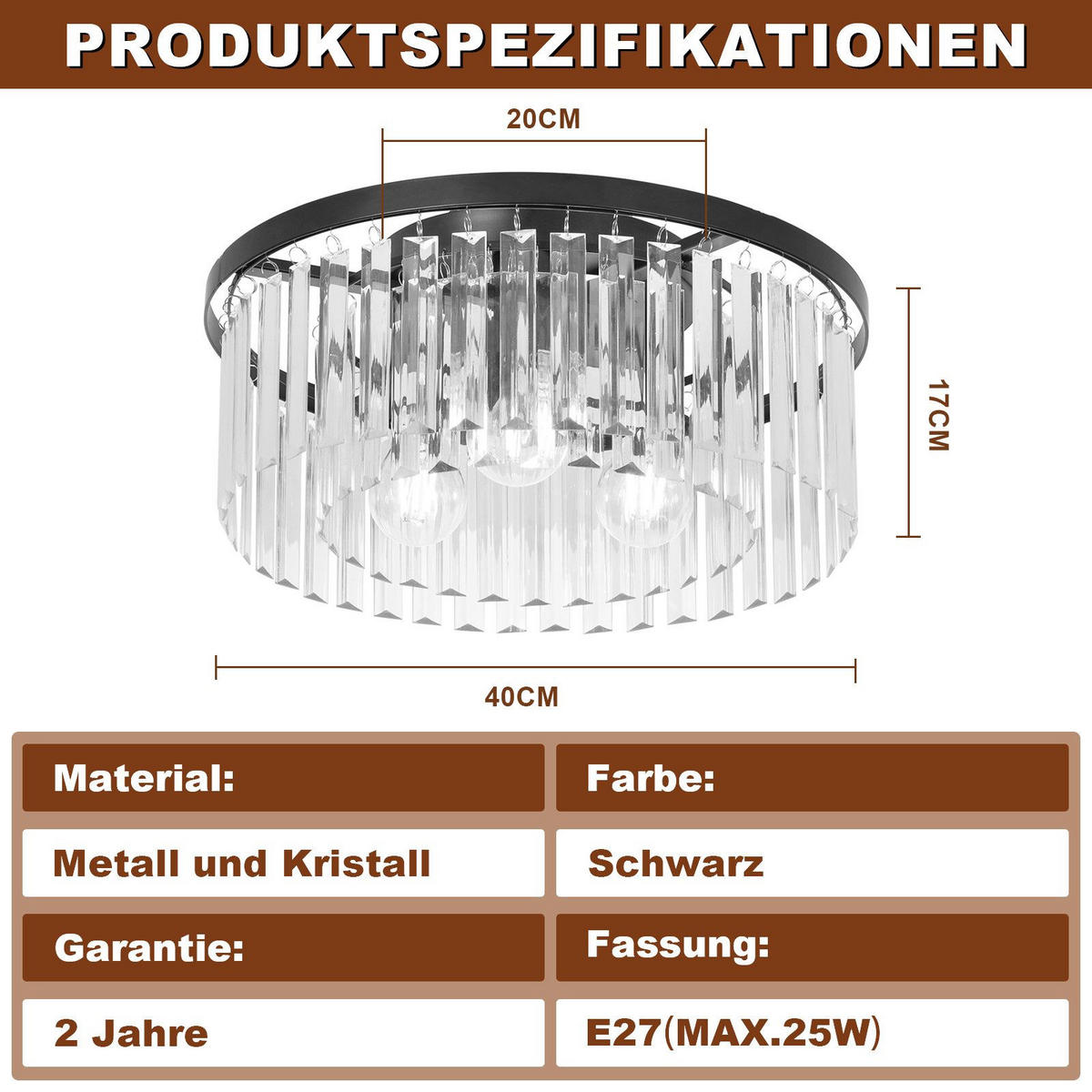 DECKENLEUCHTE Luzardo 40/40/17cm - Schwarz, Metall (40/40/17cm) - Nettlife