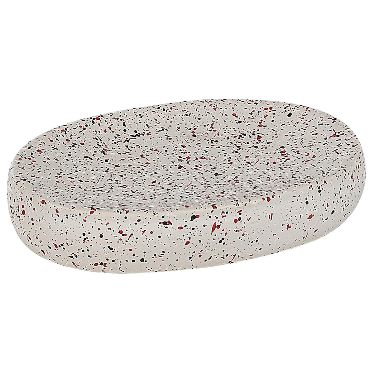 BADEZIMMER Set 6-teilig Keramik weiß Terrazzo Optik Palmilla - Rot/Schwarz, Stein (13/20/11cm) - Beliani