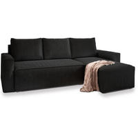 ECKSOFA POTARO Schwarz Kordstoff mit Schlaffunktion - Schwarz, Holz (232/140cm) - MASSENO