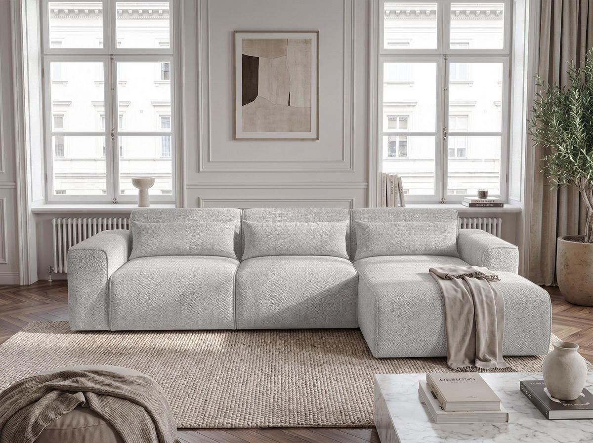 ECKSOFA L Form Ruyam Hellgrau 310/165/78 cm – Schlaffunktion Rechts - Hellgrau/Schwarz, Kunststoff/Textil (310/170cm) - AX Living