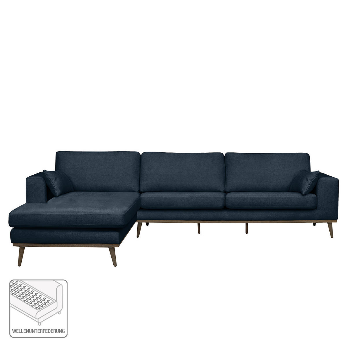 ECKSOFA mit Longchair - Eichefarben/Dunkelblau, Textil (281/153cm) - home24