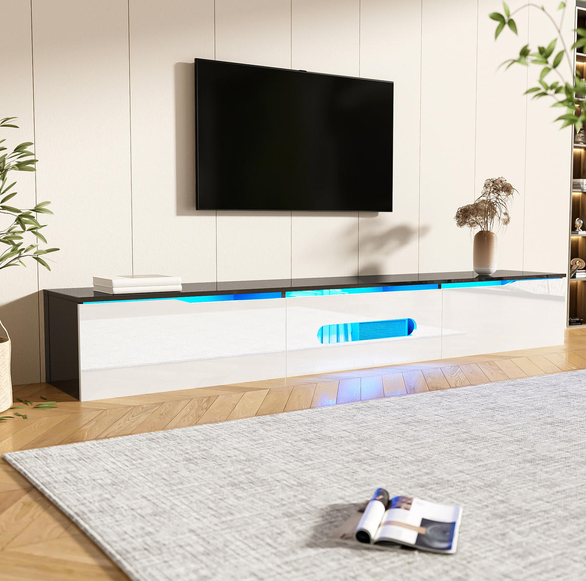 TV-ELEMENT mit LED 180 x 35 x 30 cm Schwarz-Weiß - Weiß, Holzwerkstoff (35/30/180cm) - Beauniv