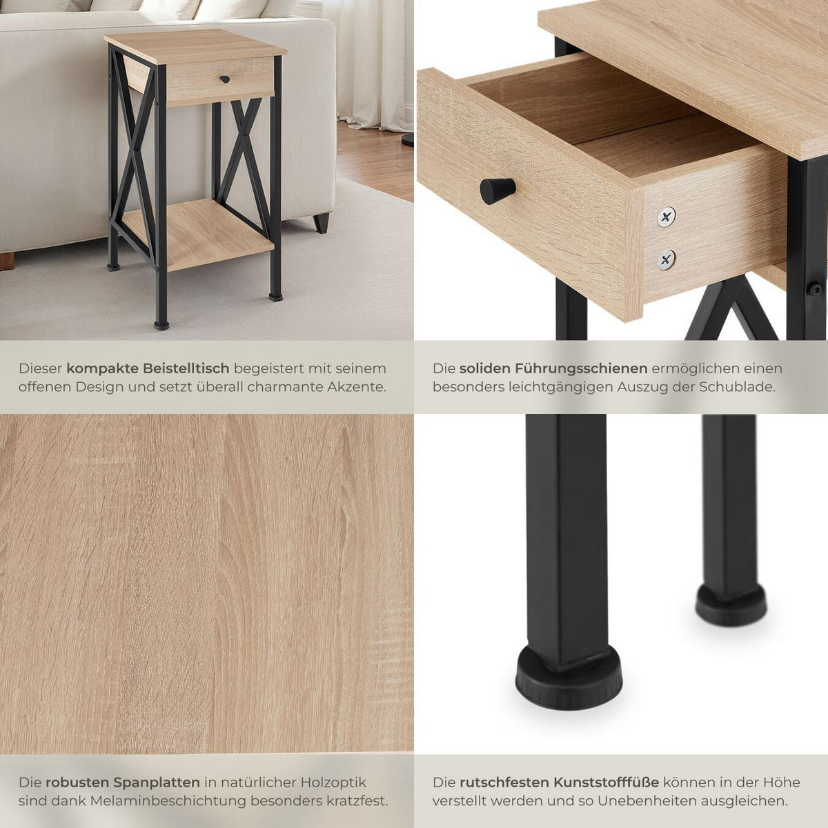 BEISTELLTISCH Dayton,35 x 35 x 70,5 cm,Industrial Holz hell, Eiche Sonoma - Naturfarben, Holzwerkstoff (35/35/70.5cm) - tectake