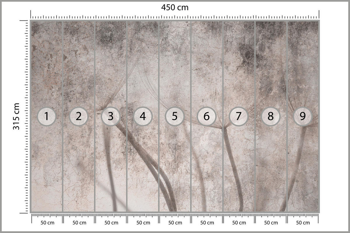 FOTOTAPETA Pre Spálňu Retro Púpava Betón Béžová Minimalistická 450 x 315 cm - hnedá/sivá, papier (450/315cm) - Muralo