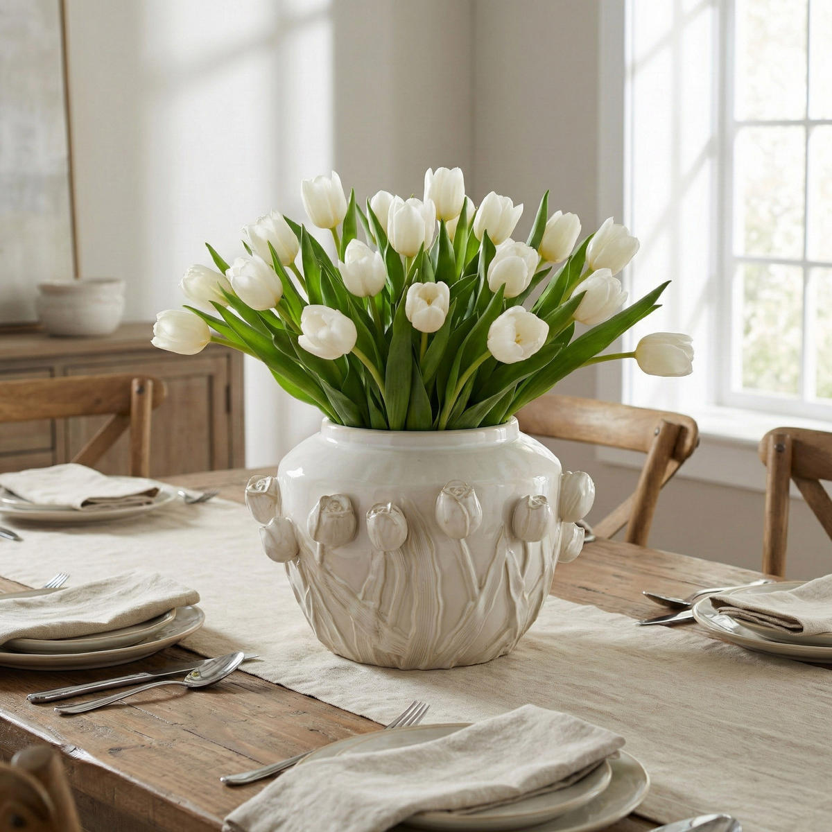 VASE EVAM Ecru 29,5/29,5/19,5cm Keramik - Beige, Keramik (19.5cm) - Mondex