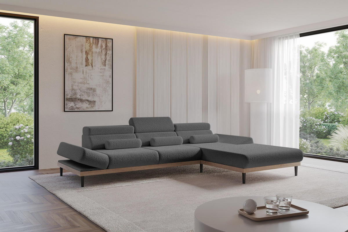 ELEKTRISCHES ECKSOFA Rechts MONA 316x205x85 Grau Bouclé - Silberfarben/Grau, Holzwerkstoff/Textil (316/205cm) - ALTDECOR