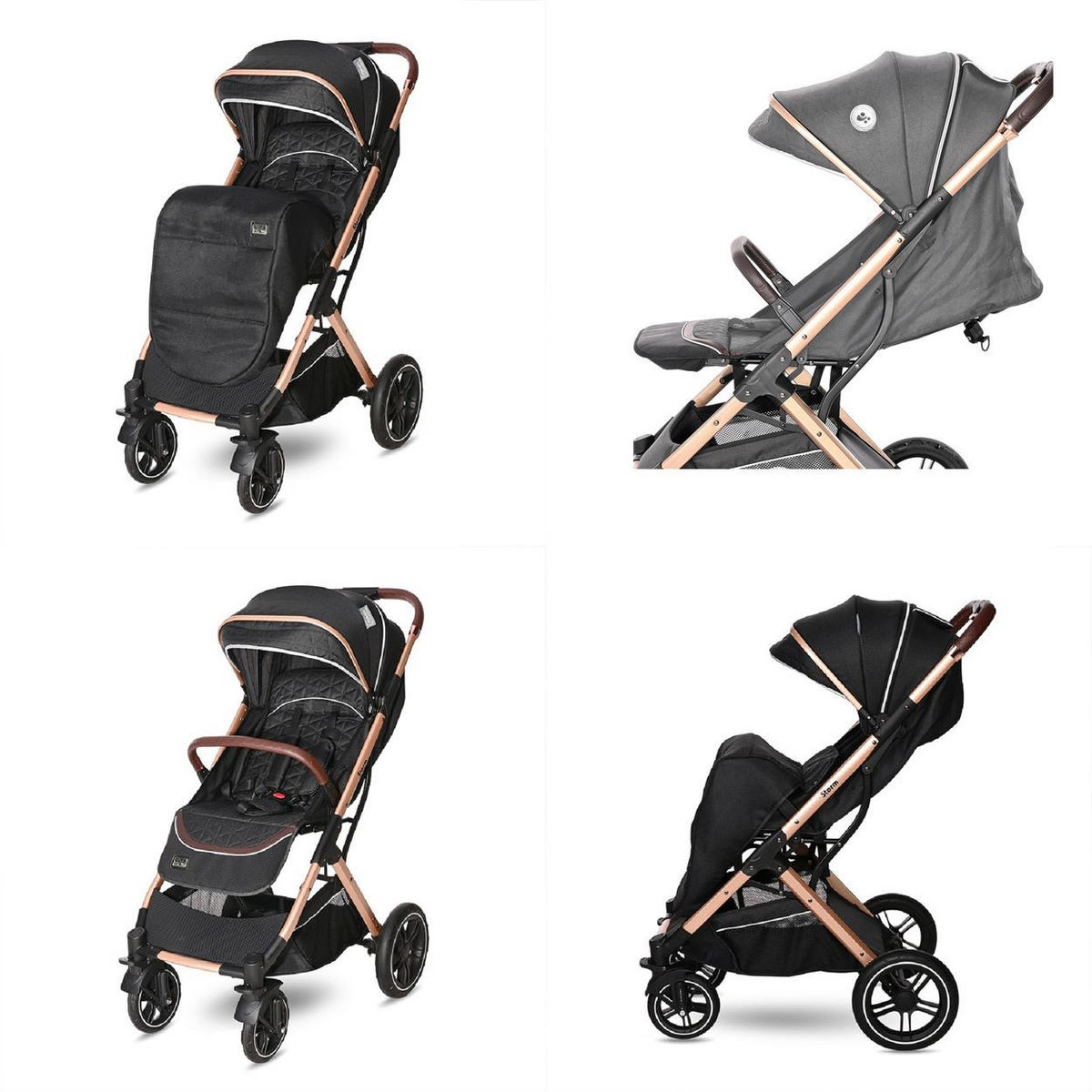 KINDERWAGEN Storm black Buggy, Fußabdeckung, PU-Räder, Sonnendach, verstellbar - Schwarz, Metall (90/54/109cm) - Lorelli