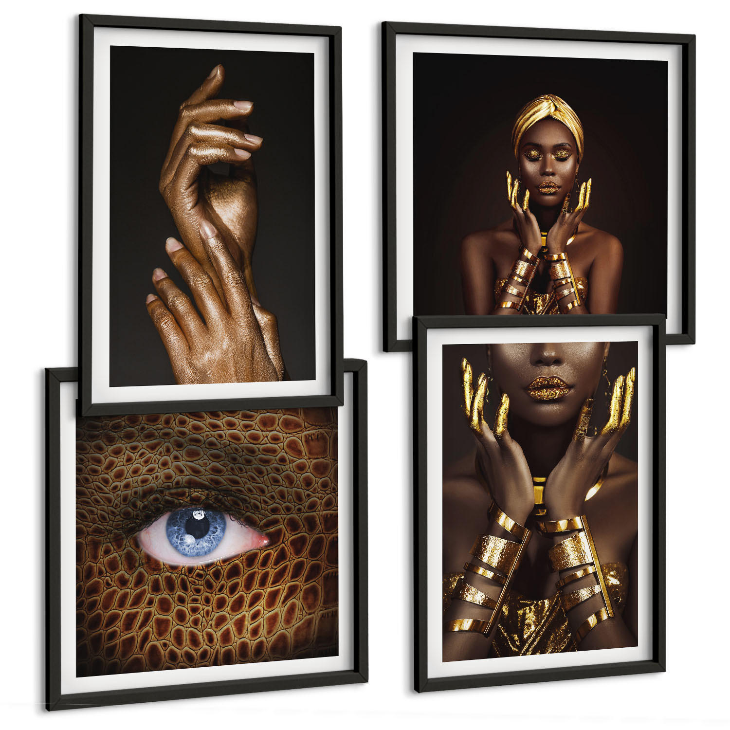 BILDER SET 4er Set - 50x50 cm & 40x60 cm Schwarzer Rahmen - Künstlerische Porträts von Frauen - Schwarz, Kunststoff (50/50cm) - TULUP