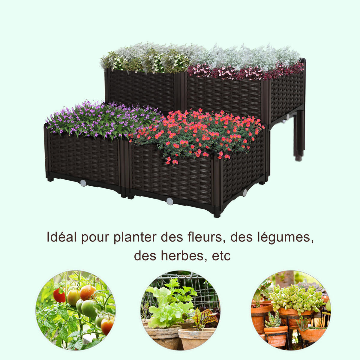HOCHBEET 2-Etagig DE-12102 80/80/44 cm mit Bewässerung Schokoladenbraun - Braun, Kunststoff (40/44/40cm) - ComfortXL